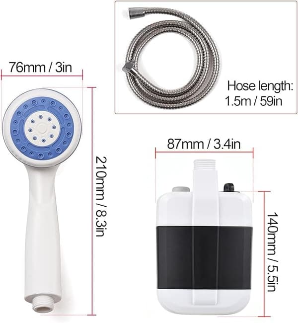 Portable Camping Shower with USB Charging – Electric Pump, LED Light_TF_TF