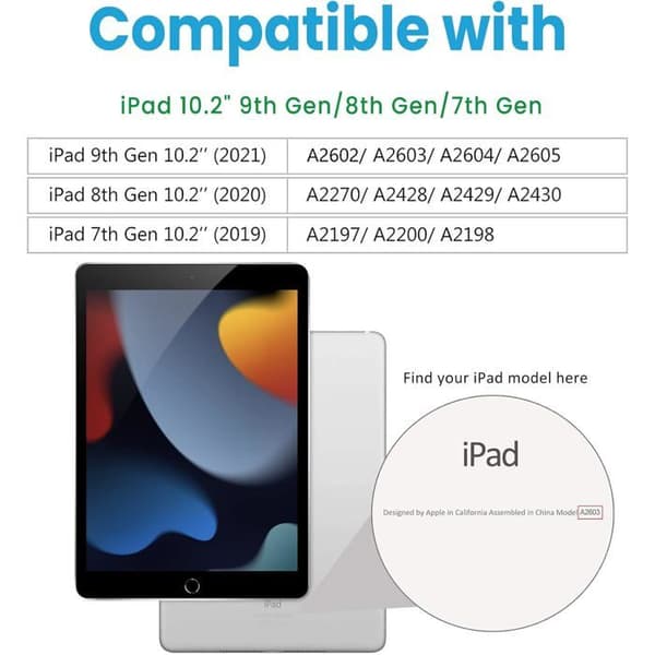 Stötsäkert fodral för iPad 10.2 9:e/8:e/7:e generationen, robust fodral med pennhållare, roterande stativ, axelrem/handledsrem