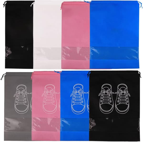 8 stk. reiseskopose, pustende non-woven stoff skooppbevaring