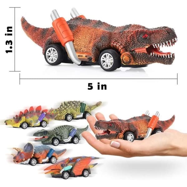 Sæt med 6 miljøvenlige PVC dinosaurusbiler til børn fra 2 til 8 år