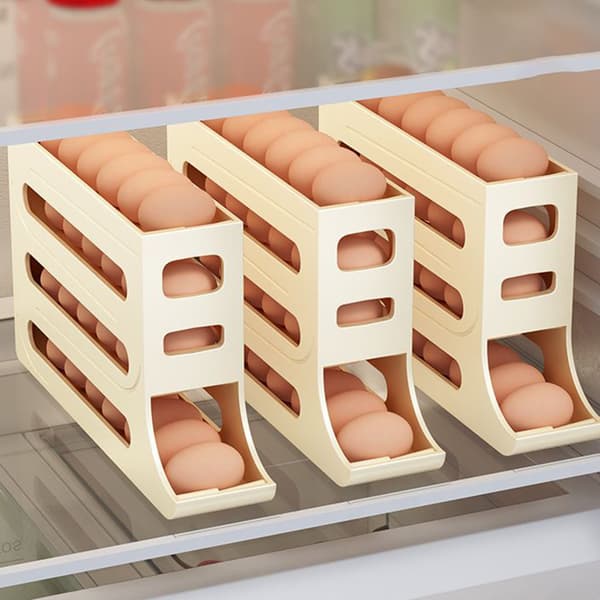 Automatic Sliding Egg Storage Box with Large Capacity Portable Egg Container for Outdoor Use Cream Cream
