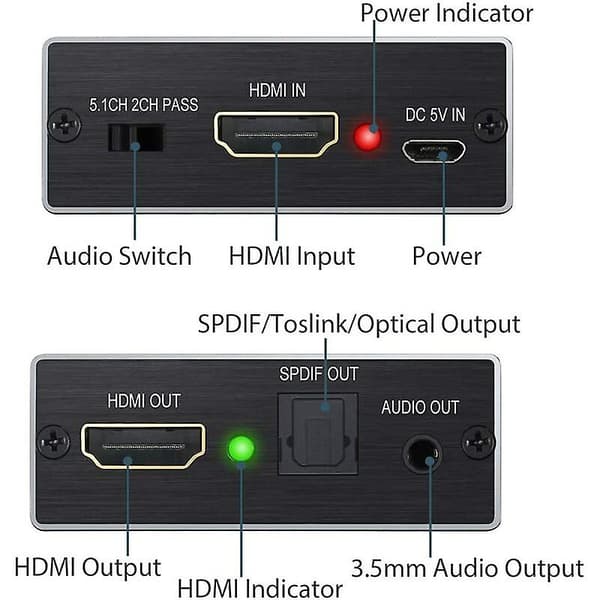 HDMI Audio Extractor 4Kx2K HDMI til HDMI-konverter SPDIF TOSLINK Optisk og 3.5mm Stereo Audio Digital til Analog 4K-adapter