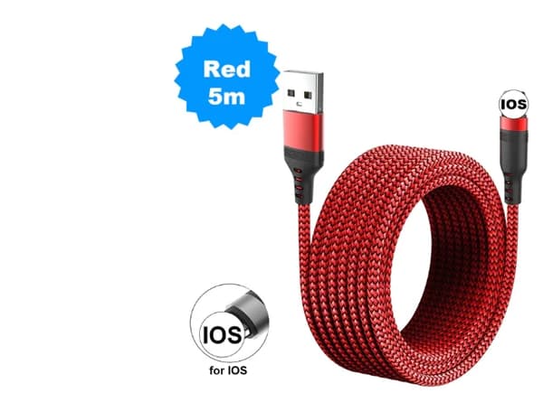 Ekstra lang 8M iPhone-kabel rød