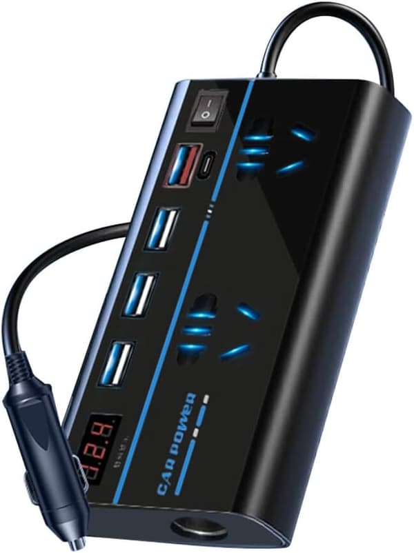 200W Bilomformer DC12V til AC110V 12V Billadeplugg Kjøretøy Bilstrømadapter Omformer Bilomformeradapter med 4 USB-porter