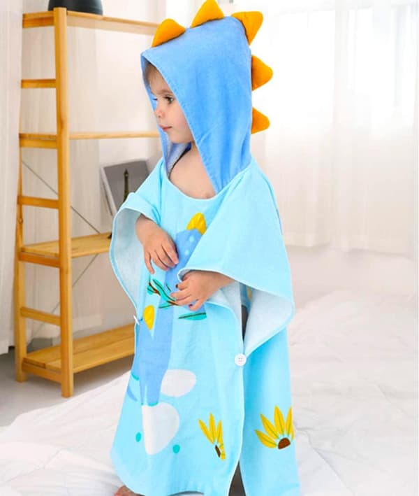 Herbivor dinosaurie barn poncho handduk strandponcho djur bomull