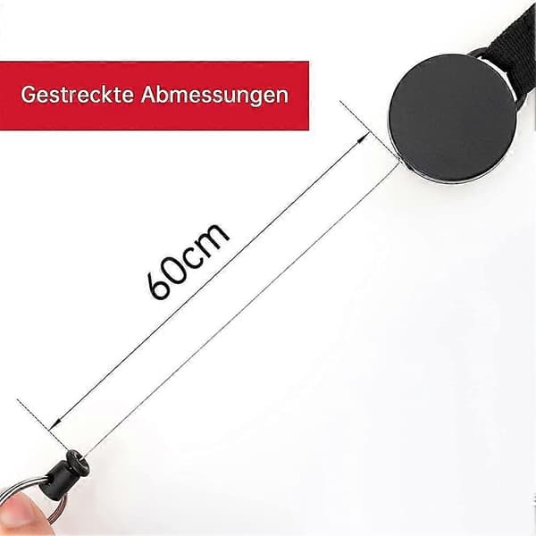 Udtrækkelig nøglesnor, rulle nøglering, ID-kortholder, 60 cm stålwire