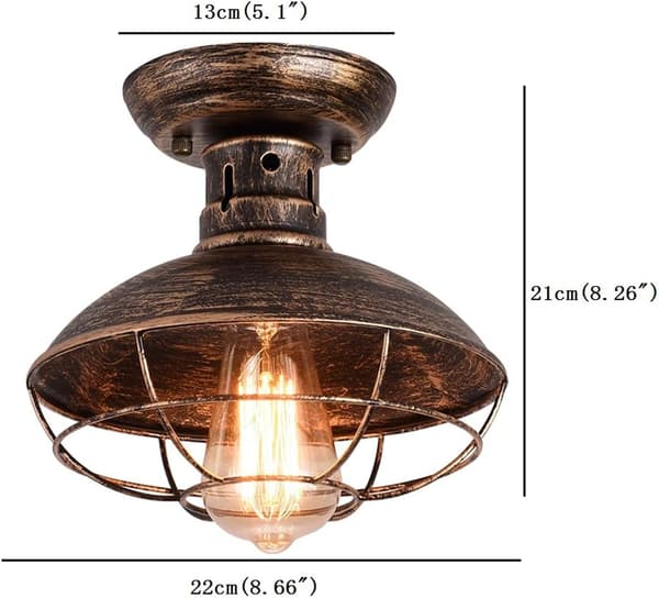 Industriell taklampe med metallbur, halvinnfelt E27 Pe