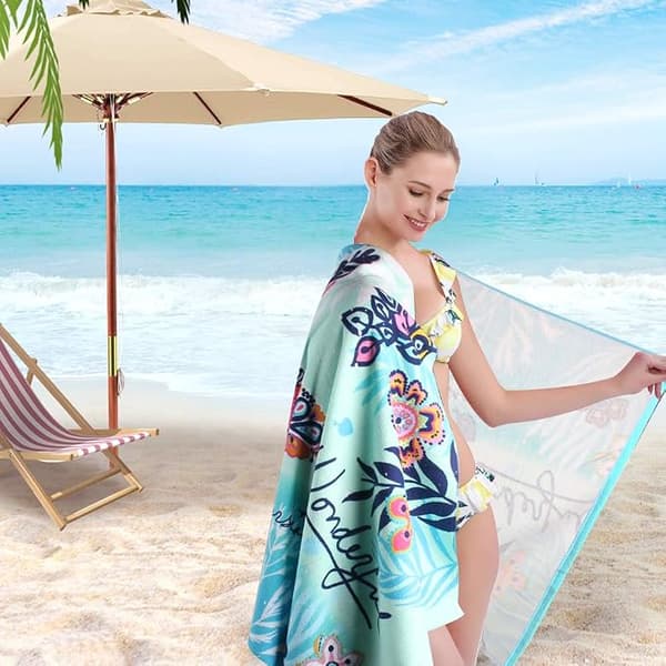Strandhåndklæde, Stort mikrofiber strandhåndklæde til rejser, hurtigtørrende