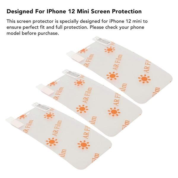 3 Sets Screen Protector AR Coated Scratch Resistant HD Waterproof Anti-Fingerprint Ultra-Thin PET Screen Protector Film for iPhone 12 Mini