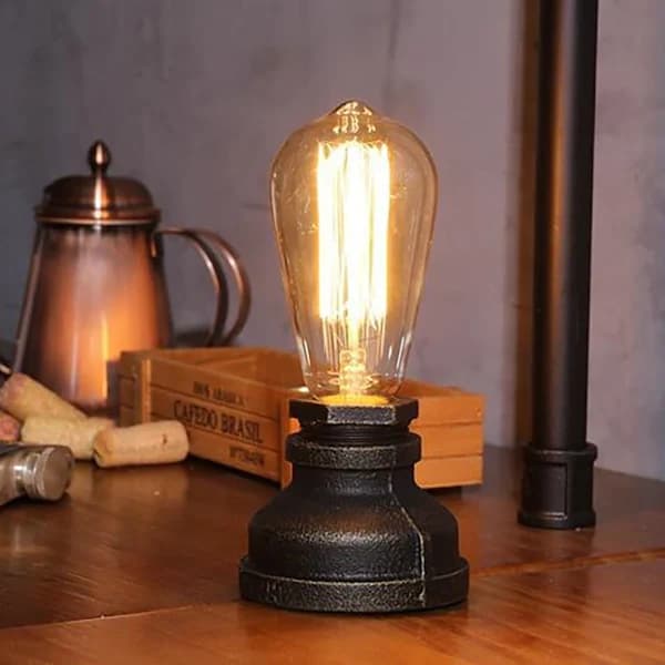 Retro bordlampe steampunk vannrør dekorasjon E27 lyspære industriell lampe