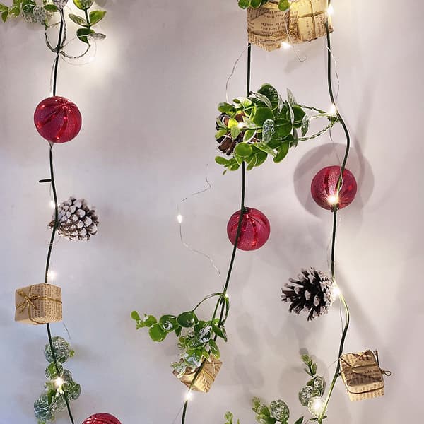 Christmas Ball String Lights, Pine Needle Leaf String Lights, 2M Christmas String Lights, Holiday Wreath Decoration, Outdoor Christmas Day Decoration