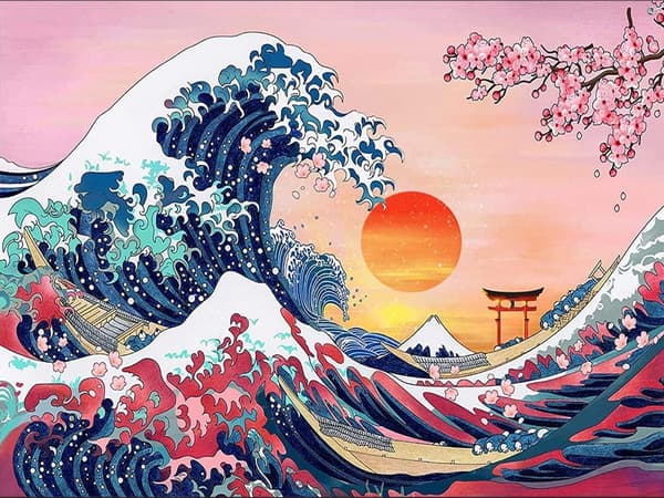 30x40cm, Japanese Waves 5D Diamond Painted Rhinestone Embroidery