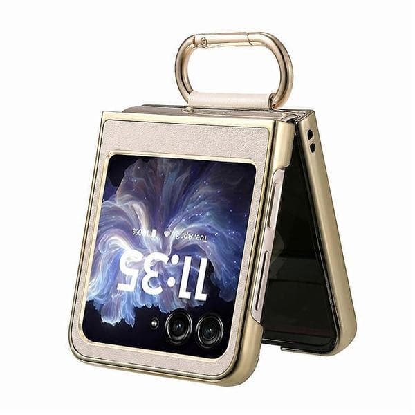 Compatible with Motorola Razr 60 Case Electroplating Leather Coated PC Phone Case with Spring Ring Buckle and Kickstand