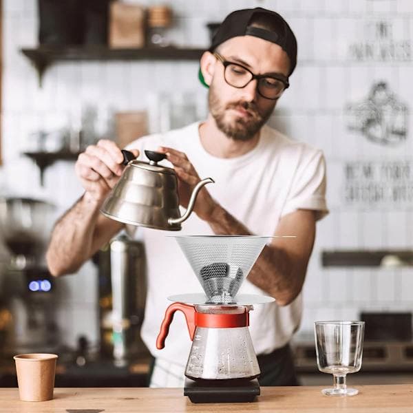Genanvendelig kaffefilterholder i rustfrit stål, velegnet til manuel kaffebrygning, dobbeltfilter.