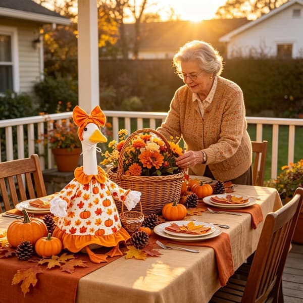 Efterår Veranda Gås outfit 23 tommer Statue Thanksgiving kostume græskar -