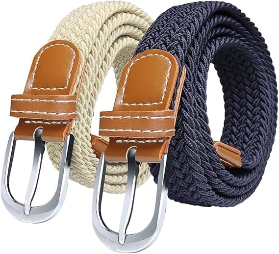 Damebelte x 2 stykker (beige og marineblå) - Elastisk belte for kvinner