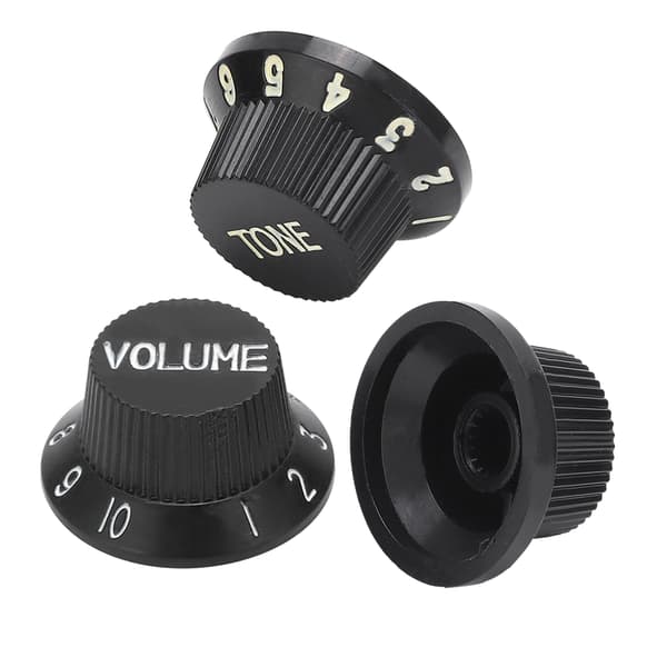 3pcs Guitar Control Knob 1 Volume 2 Tone Fits Top ABS Set Kit Instrument Accessories Replacement Black