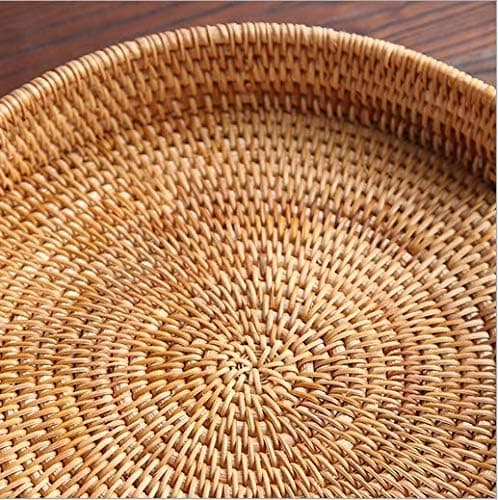 30 cm Round Rattan Serving Tray, Rattan Serving Tray with Cutout Handles, Woven Fruit/Bread Basket