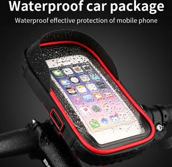 Red Waterproof Bicycle Mobile Holder with Touch Screen, 360° Rotatable, Adjustable
