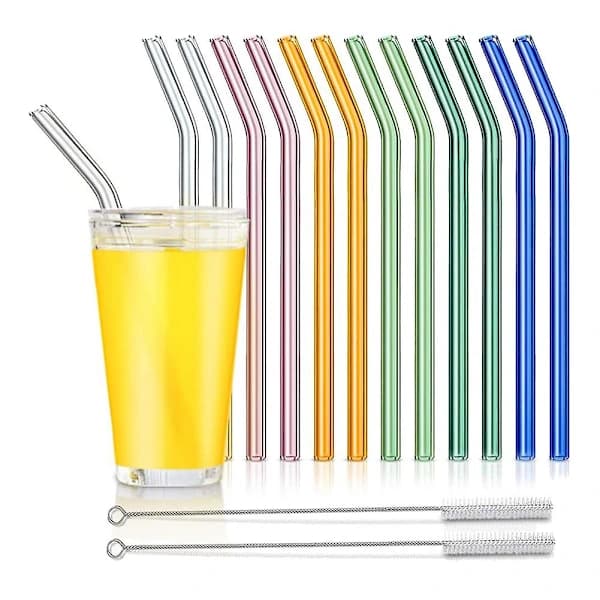 Reusable Glass Straws, Bent Glass Drinking Straws With 2 Cleaning Brushes, Straws For Smoothies,(mu