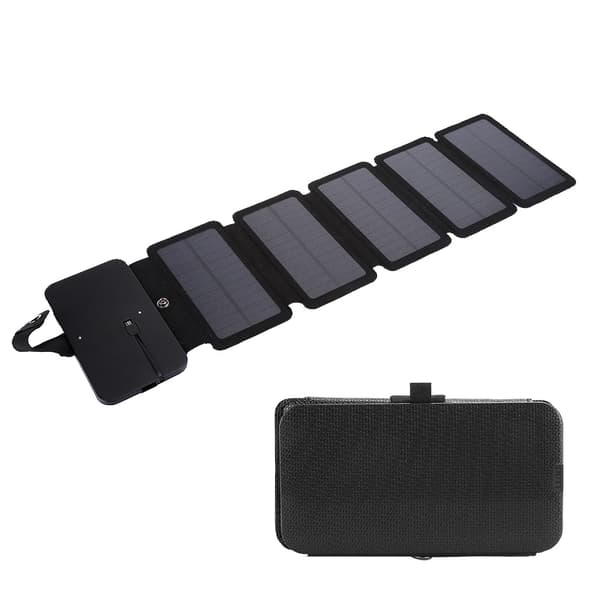Utendørs sammenleggbar USB solcellepanel powerbank smarttelefon strømforsyningslader svart