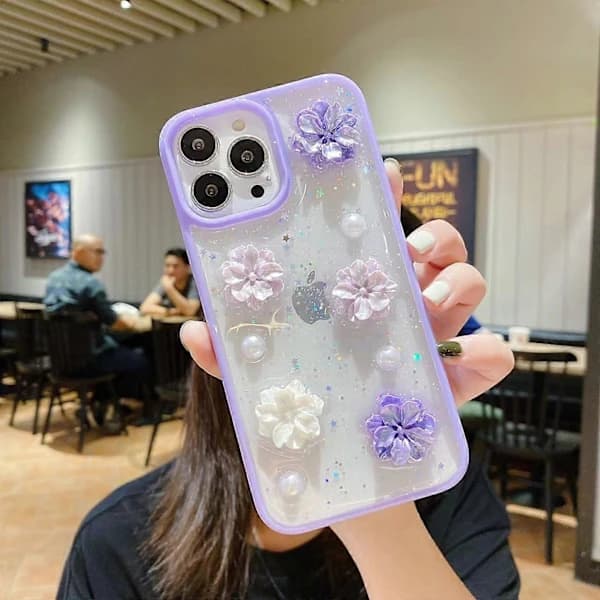 3D Rose Blomst Glitter Epoxy TPU Skal Kompatibelt med iPhone 12 mini_tfrf