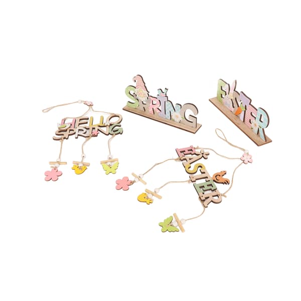 4 Pcs Easter Wooden Hanging Decorations Rustic Style for Easter Spring Holiday Home Cafe Bakery Farmhouse Window