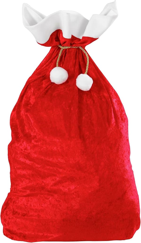 Julegavepose 50 * 70 cm, stor guld fløjl gavepose med snøre