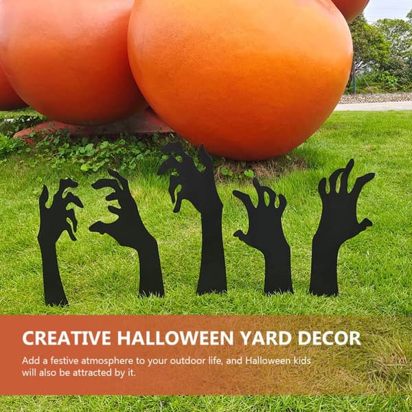 5-pack Halloween svarta handskyltar med träpåle läskig siluett Halloween-dekor