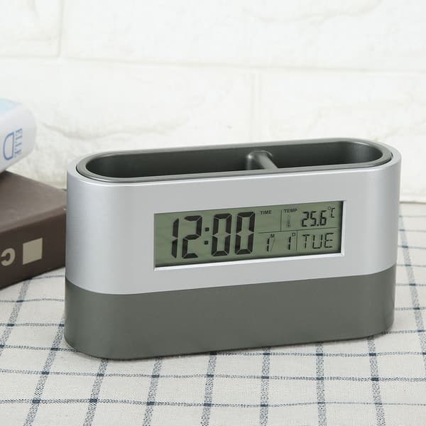 Innovative pennhållare LCD digital elektronisk klocka med evighetskalender temperaturdisplay