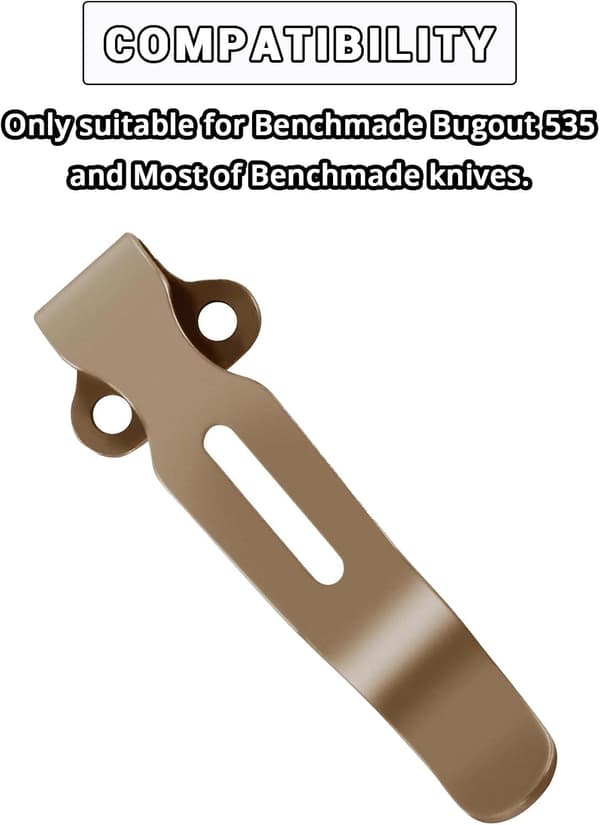 Dyp bæreklips - Gull anodisert rustfritt stål erstatning kompatibel med Benchmade Bugout 535 og andre kniver, inkluderer 2 skruer