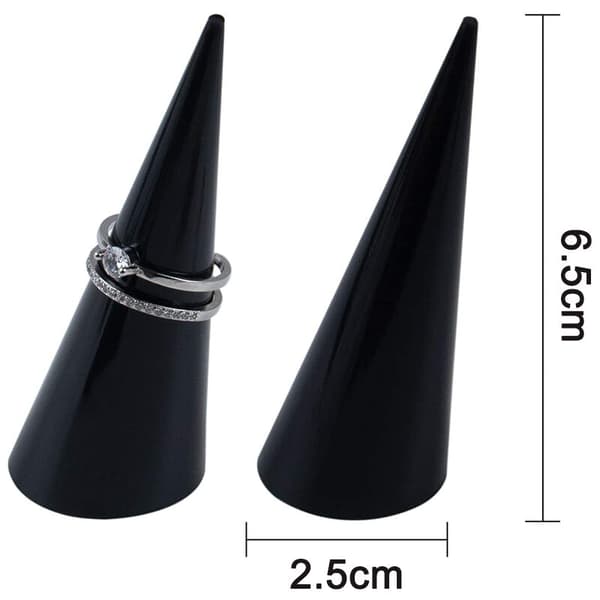 Pakke med 5 kegleformede akrylringe til smykkedisplays (klar & sort & hvid)