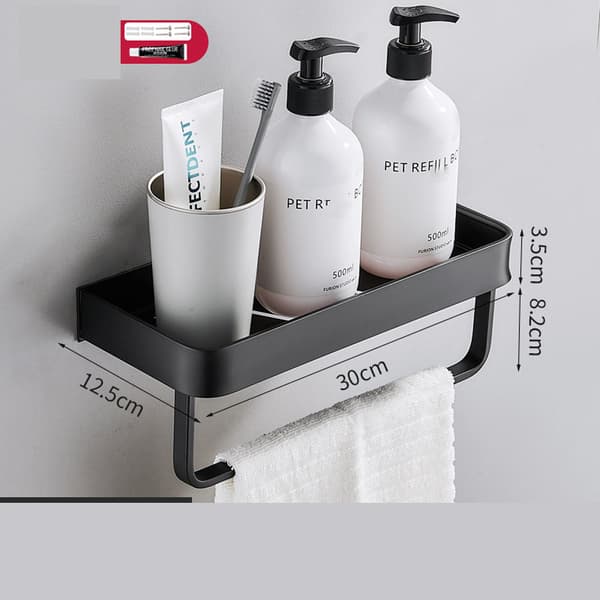 1 pc Black Shower Shelf Rectangular Tempered Glass Shower Caddy Organizer Shower Storage No Nails, No Mess, Basket for K