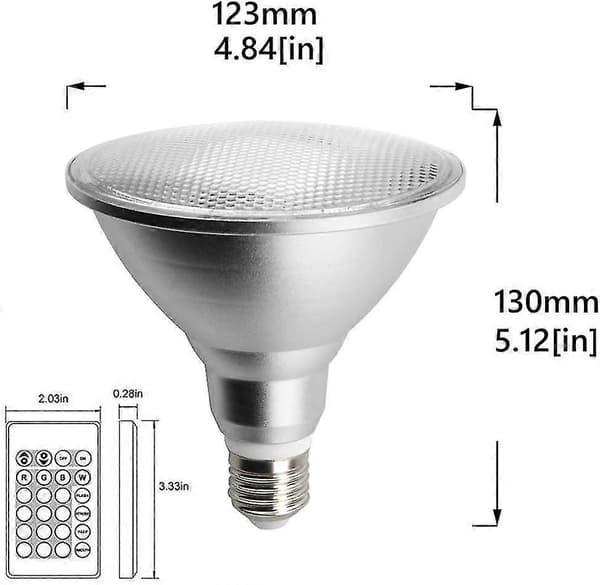 20W Waterproof RGB E27 Par38 LED Bulb with 24-Button IR Remote Control (RGB and Cool White) [Energy Class A+]