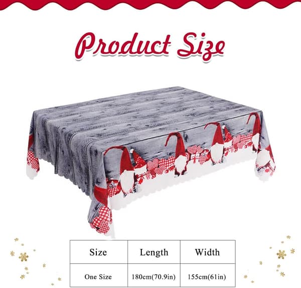 Juleduk, 180 x 150 cm, rektangulær juleduk i grått, julebordsduk, stor vaskbar julemiddagsduk