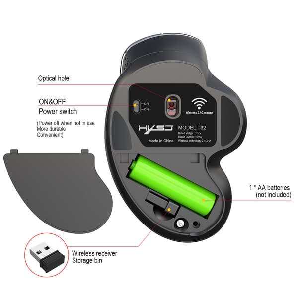 Vertikal mus ergonomisk design 2.4G trådlös mus grepp, spel