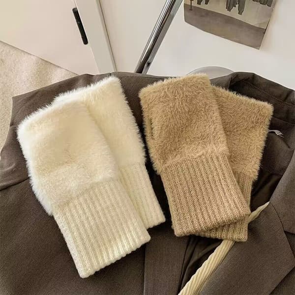 Bløde plys halvfingerluffer til kvinder vinter varme og bløde halvfingerløse handsker