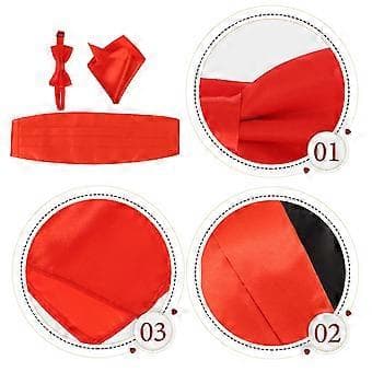 3 st Herr Satin Fluga Cummerbund Hanky Näsduk (Röd)