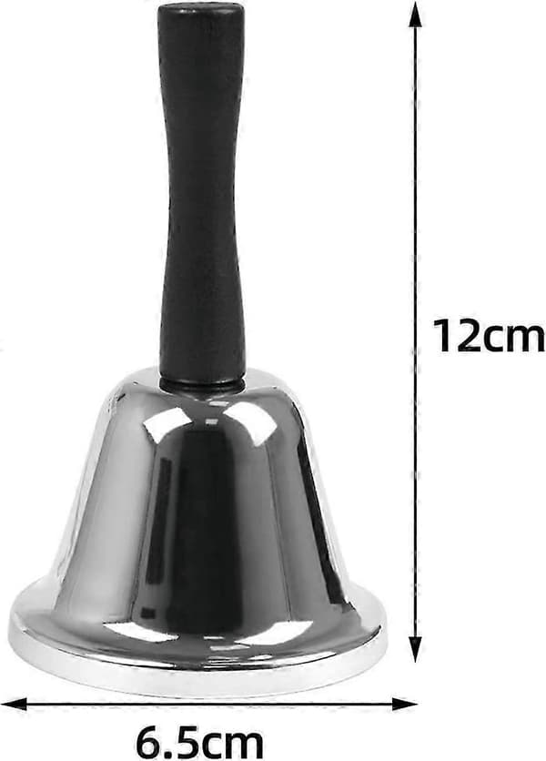 Handklocka i rostfritt stål, uppmärksamhetssignal Skolklocka i metall Högljudd samtalsklocka, handhållen klocka (silver)