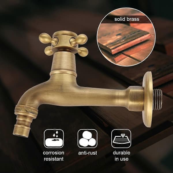 Vintage Solid Brass Washing Machine Faucet, Wall Mounted Kitchen Faucet G1/2 Inlet Thread (Long)