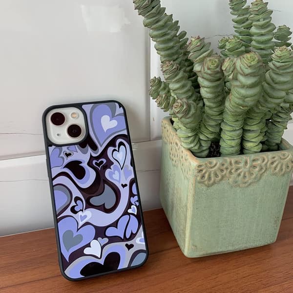 Elegant lilla hjerteformet telefondeksel kompatibelt med iPhone 13[JUN]