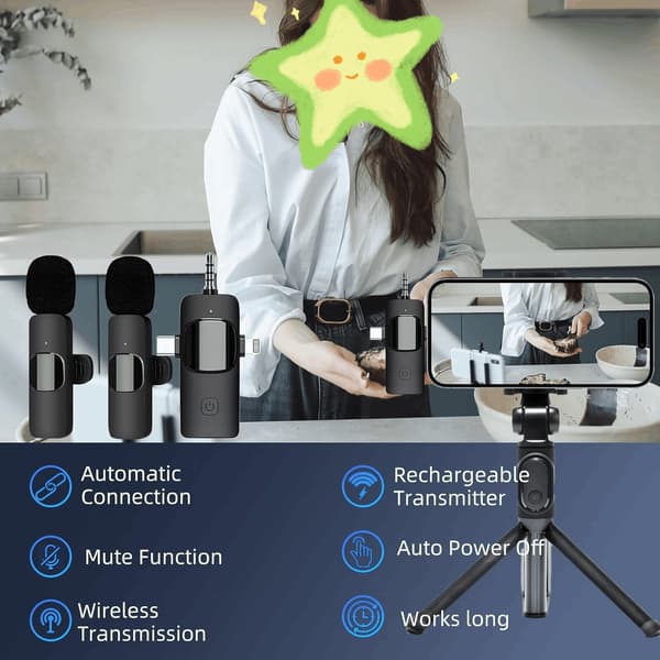 Trådløs Lavalier Mikrofon til iPhone/Android Telefon/Kamera/Laptop