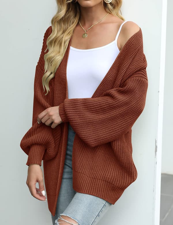 Dame Sweater Efterår/Vinter Ballonærmer Damefrakke Mode Tyk Uld Lommer Afslappet Strikket Cardigan kaffe kaffe coffee L coffee L