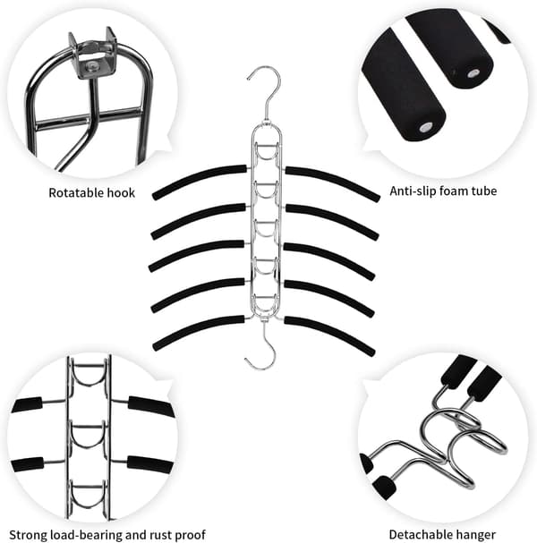 2-pack 5-in-1 Space-Saving Metal Hanger with Multi-Layer EVA Sponge for Jacket, Coat, Sweater, Pants