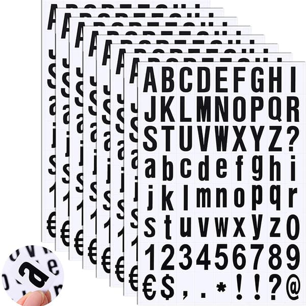 8 ark nummerkit (sort, 1 tomme) selvklæbende vinylbogstaver,