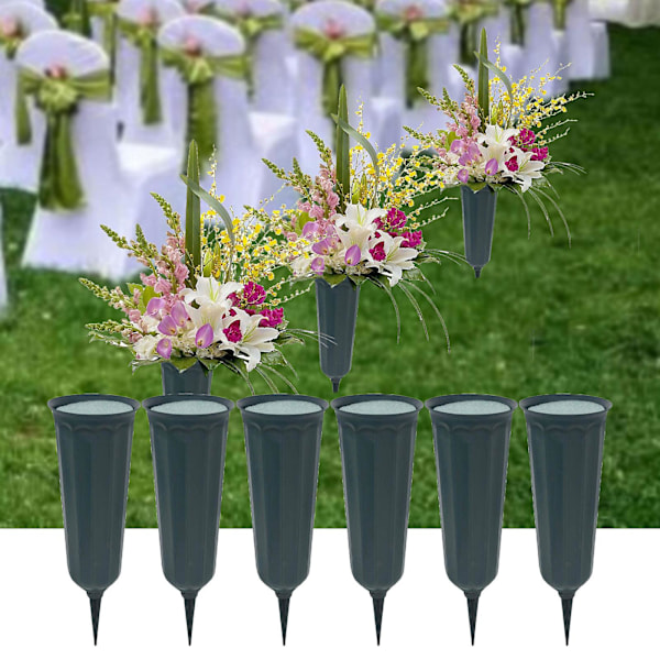 Bryllups Udendørs Jordvaser - Mindeblomstervaser Med Skum Indvendigt - (grøn, 6-pak) | Udendørs Gr