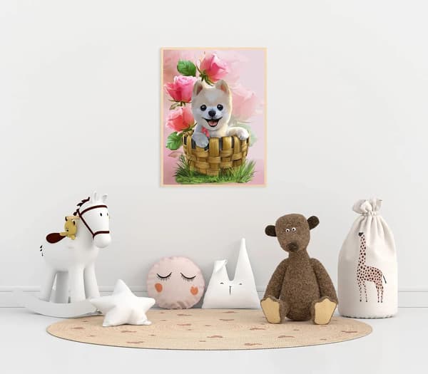 Sød hvalp DIY diamantmaleri sæt, blomst diamantkunst håndværk, ro