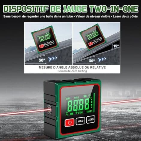 Electronic Spirit Level, Digital Inclinometer, with Laser Function, Waterproof LCD Screen, Digital Angle Gauge, 4 Magnetic Sides, Spirit Level for