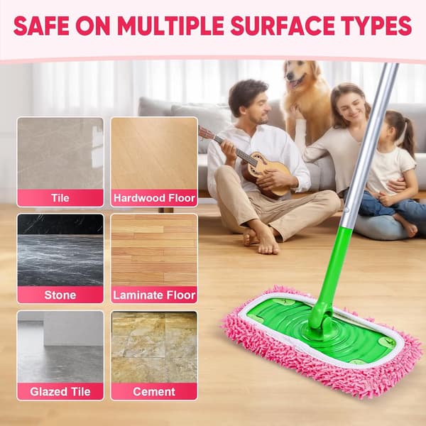 6-pakning gjenbrukbare moppputer kompatible med Swiffer Sweeper, chenillemopprefiller, tørre og våte moppkluter for gulvrengjøring - Rosa