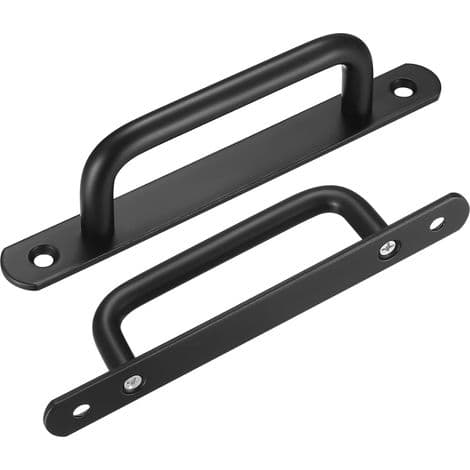 Two-piece Sliding Barn Door Handle Set, Black (160mm), with Stainless Steel Panel